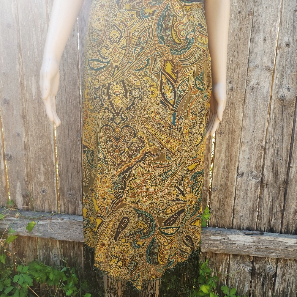 Anthracite Silk Vintage Fringed Skirt